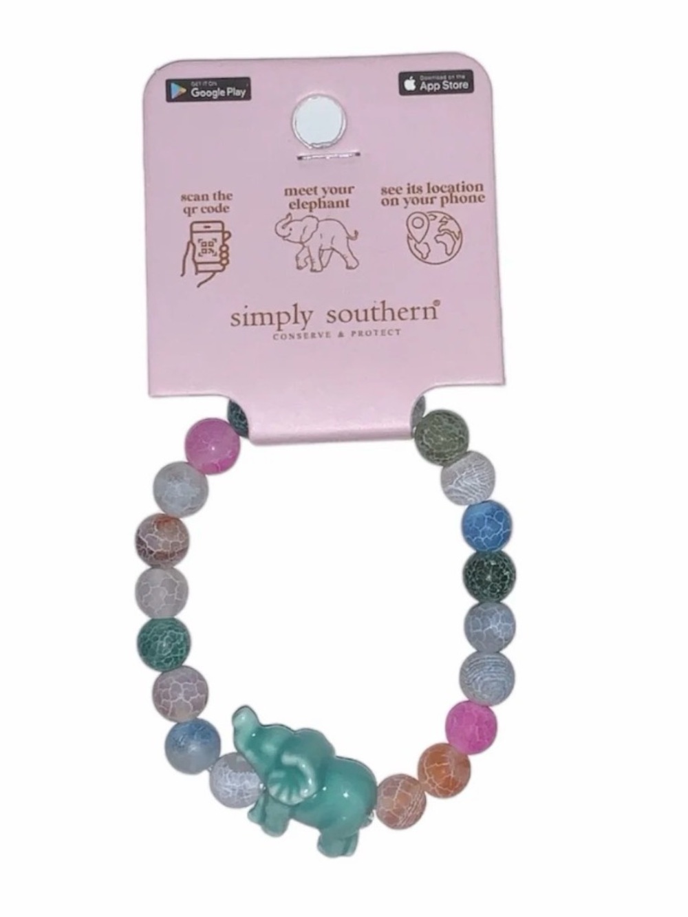 Simply Southern Pastel Bead Bracelet with Mint Elephant Charm